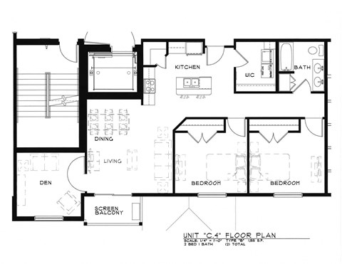 Floor plan for 2 beds, 1 bath, 1155 sqft